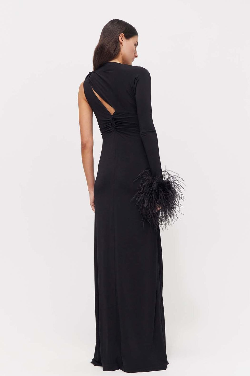 Jersey Feather One-shoulder Maxi Dress