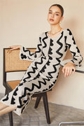 Wavy Line Knit Midi Dress