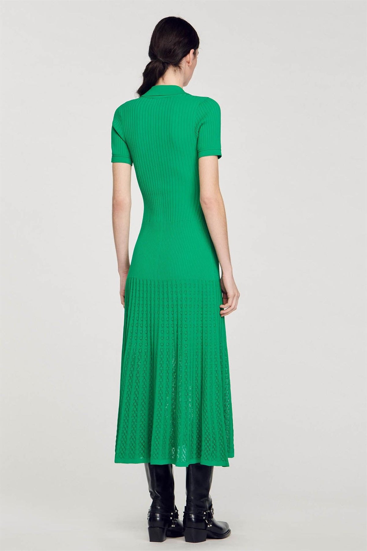 Jersey Flapped Metal Button Midi Dress
