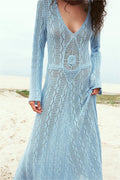 V-neck Long Sleeve Sweater Midi Dress