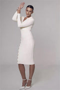Jersey Creamy Metal Button Midi Dress