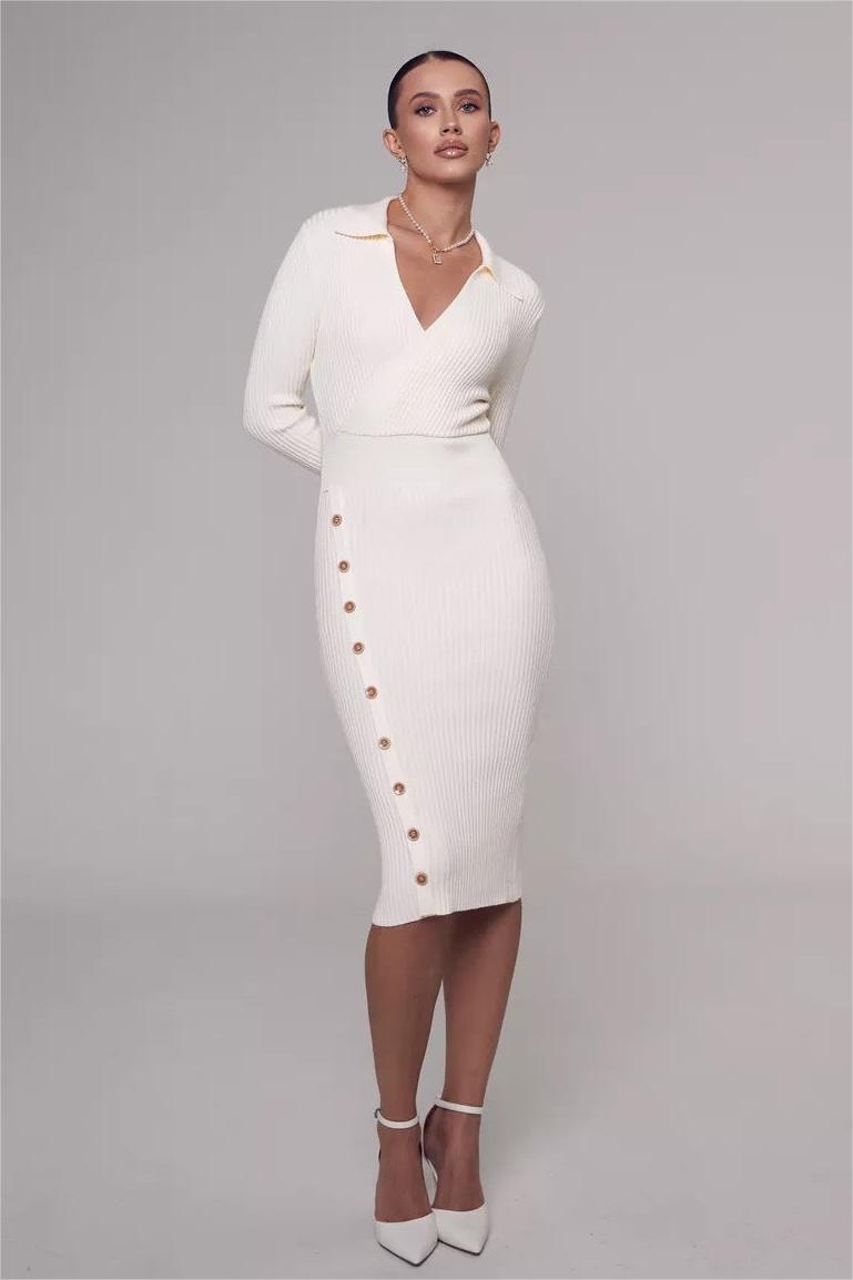 Jersey Creamy Metal Button Midi Dress