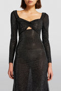 Rhinestone Sweetheart Neck Cut-out Midi Dress