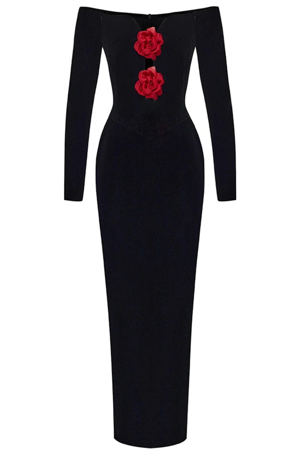 3d Flower Velvet Off-shoulder Midi Dress