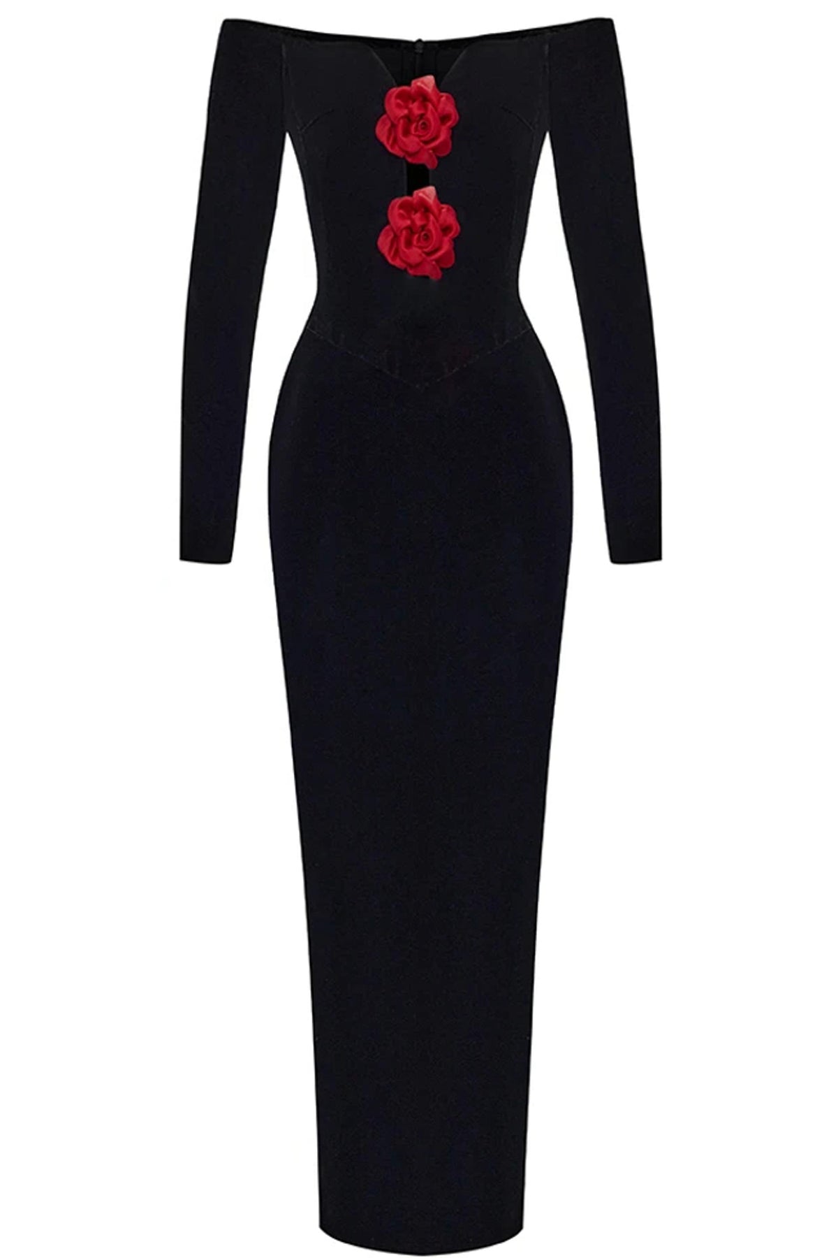 3d Flower Velvet Off-shoulder Midi Dress