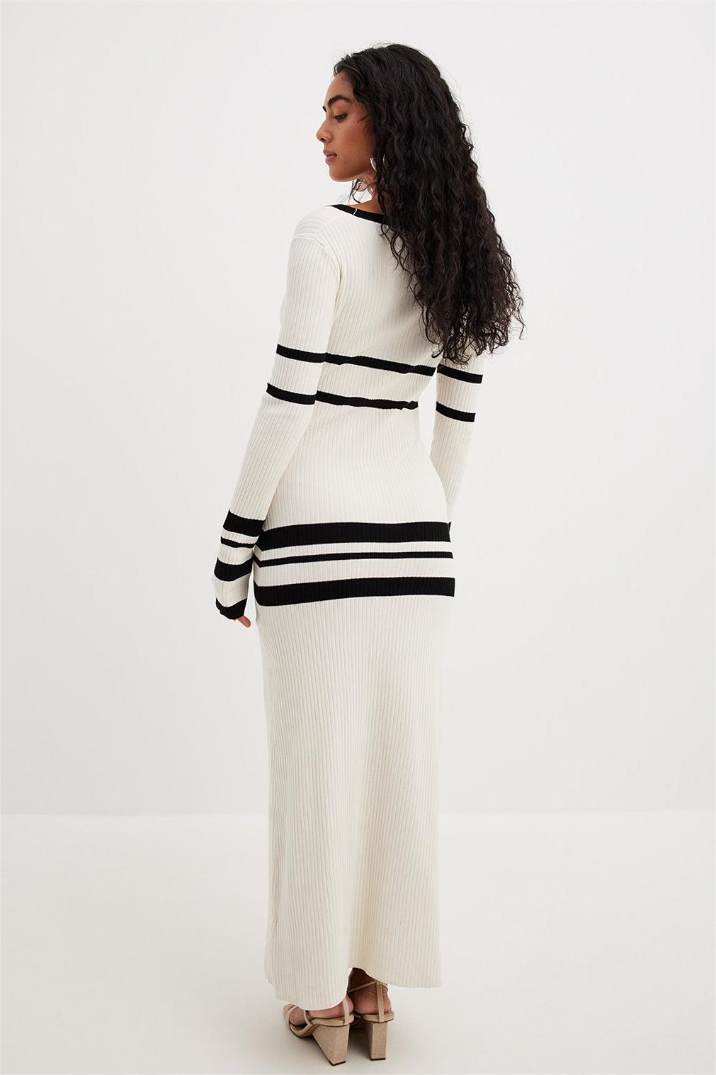 Knit Stripe Long Sleeve Midi Dress