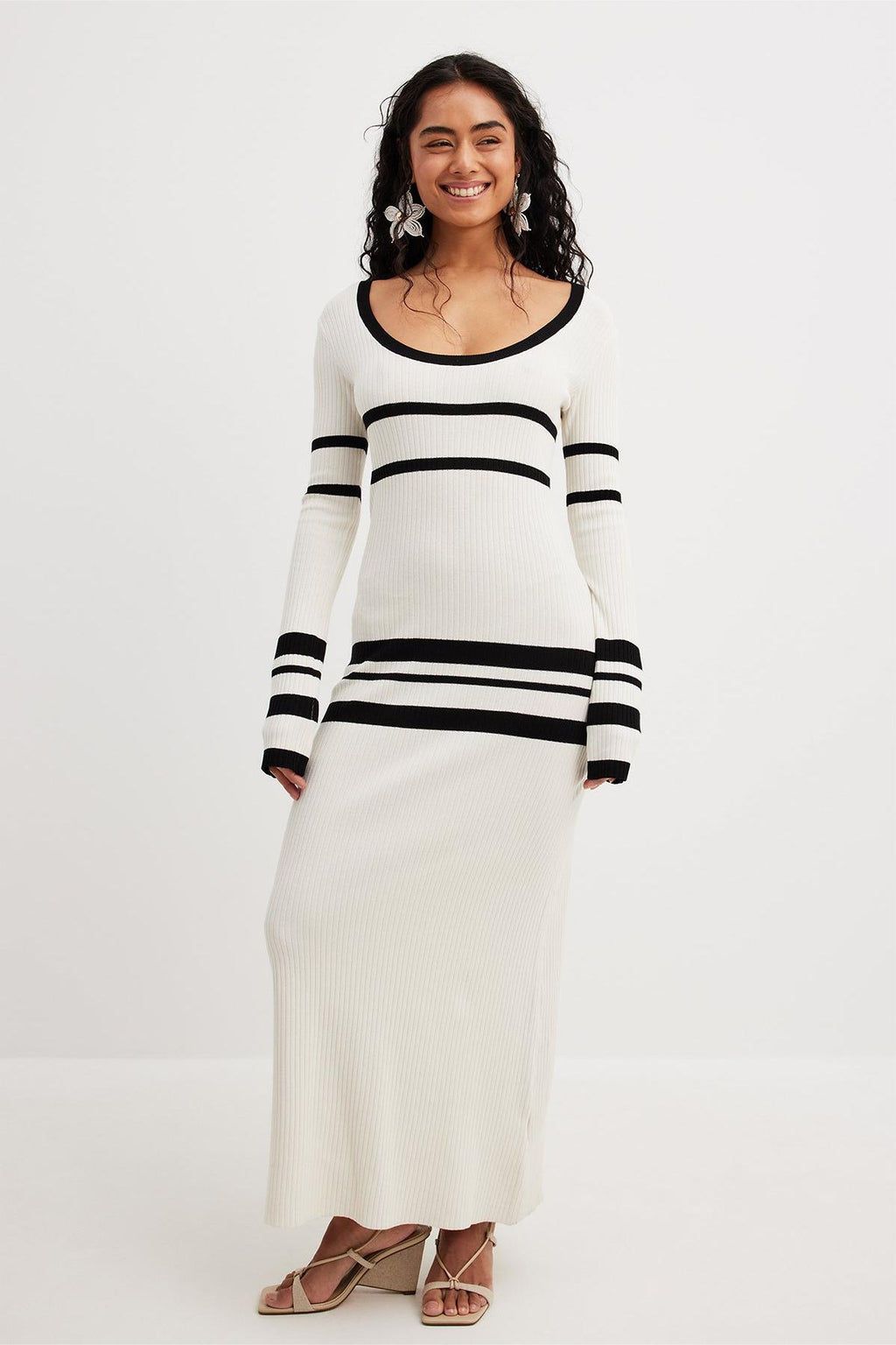 Knit Stripe Long Sleeve Midi Dress