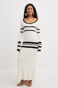 Knit Stripe Long Sleeve Midi Dress