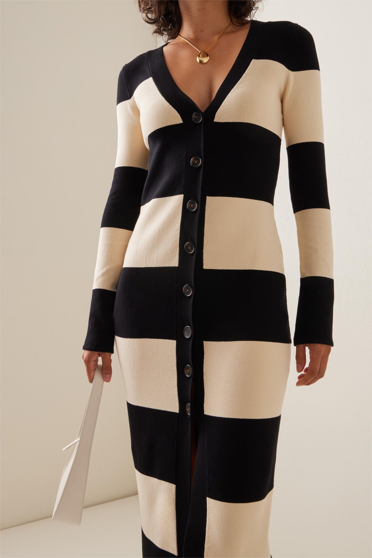 Knit Stripe Long Sleeve Midi Dress