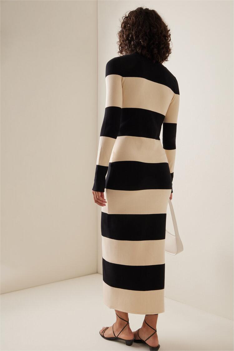 Knit Stripe Long Sleeve Midi Dress
