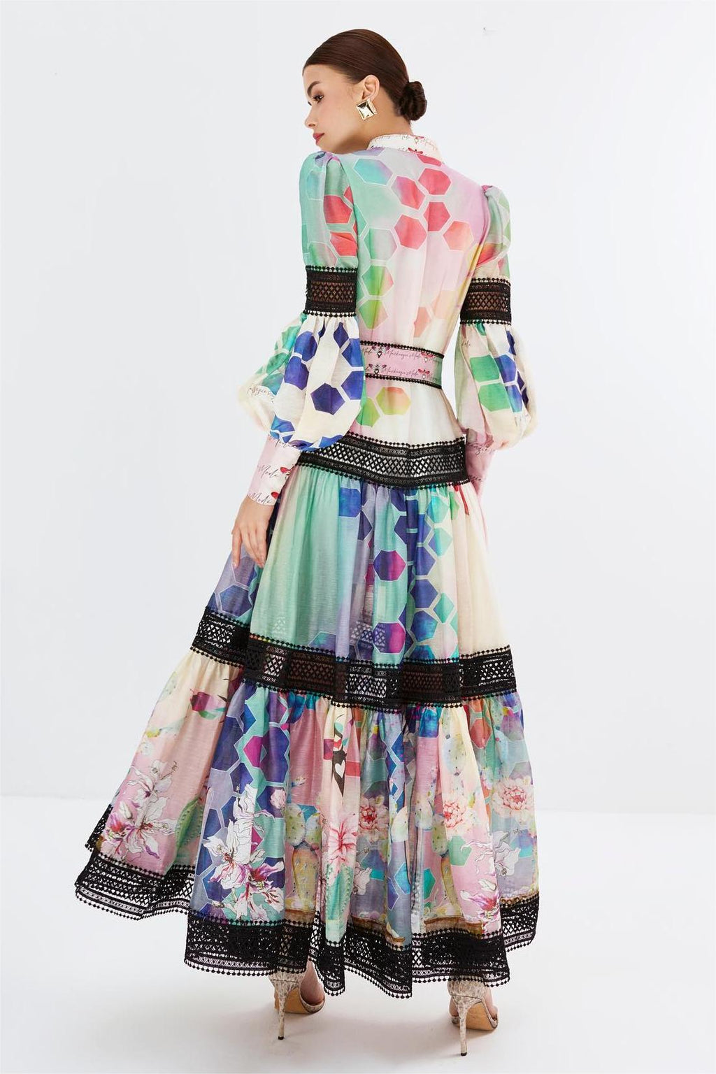 Lace Long Sleeve Midi Dress With Belt