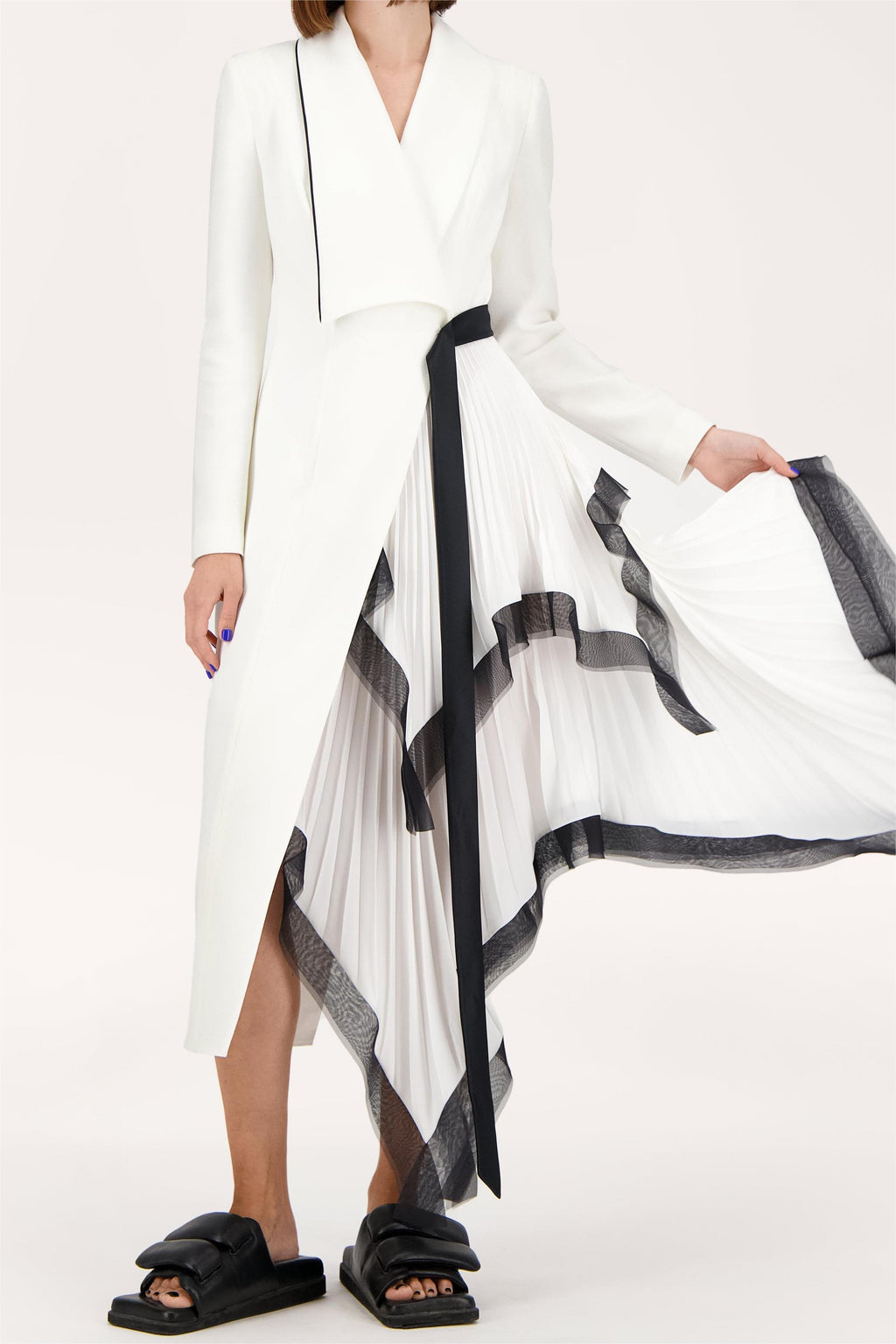 Pleated Asymmetrical Neck Midi Dress