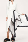 Pleated Asymmetrical Neck Midi Dress