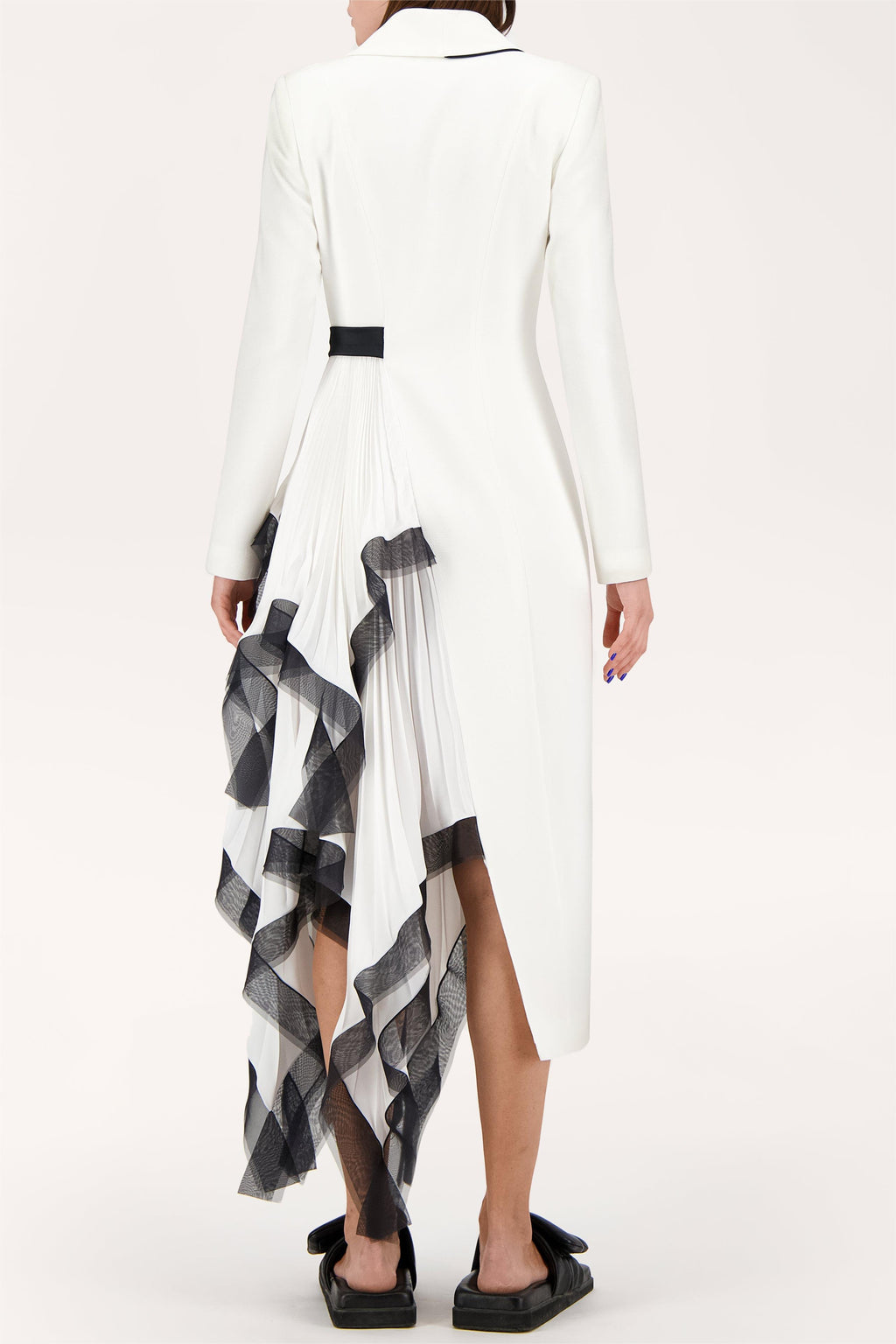 Pleated Asymmetrical Neck Midi Dress