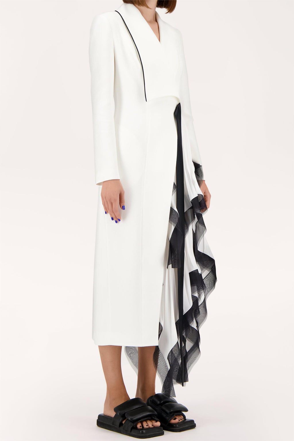 Pleated Asymmetrical Neck Midi Dress