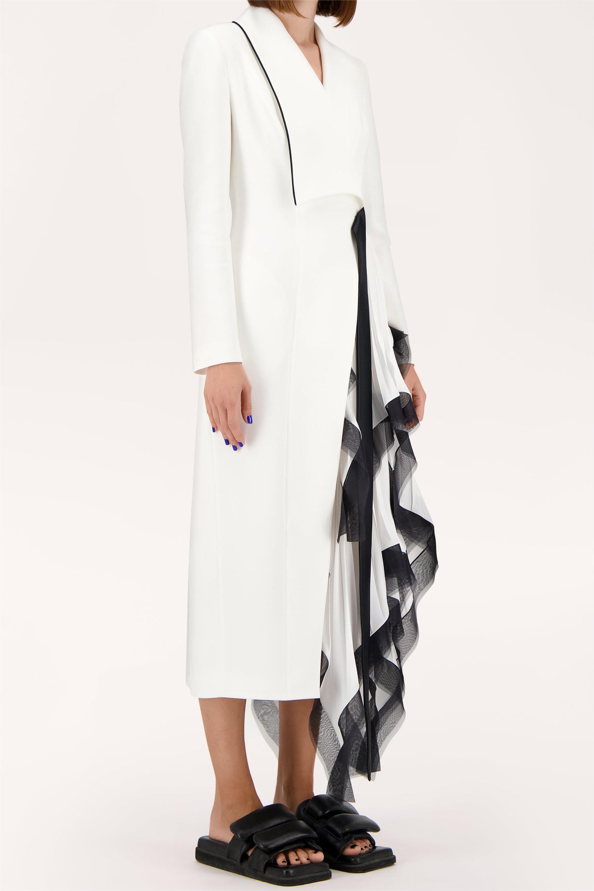 Pleated Asymmetrical Neck Midi Dress