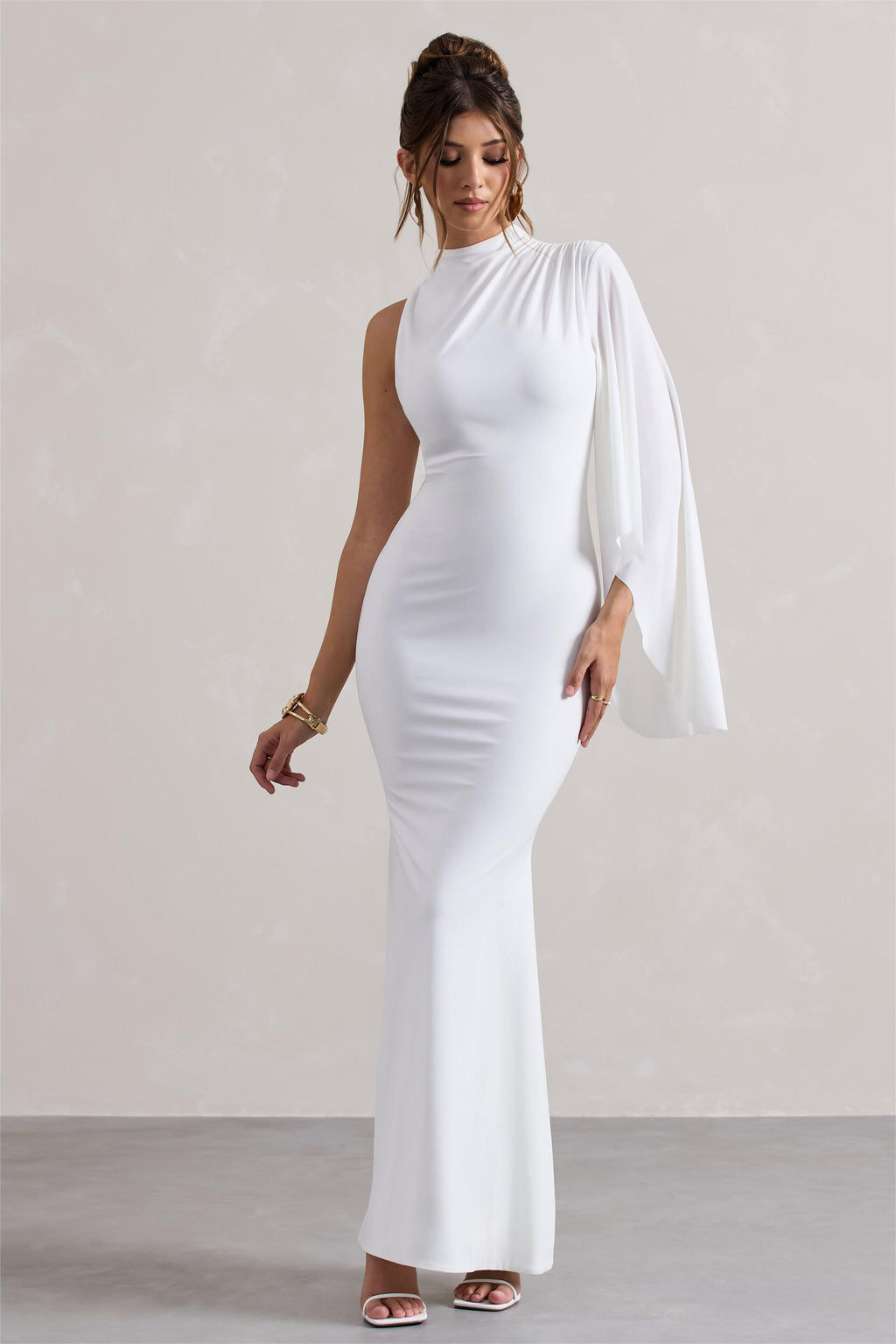 Cape Sleeve Round Neck Midi Dress