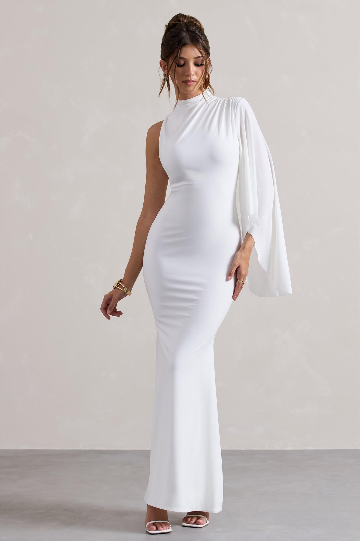 Cape Sleeve Round Neck Midi Dress