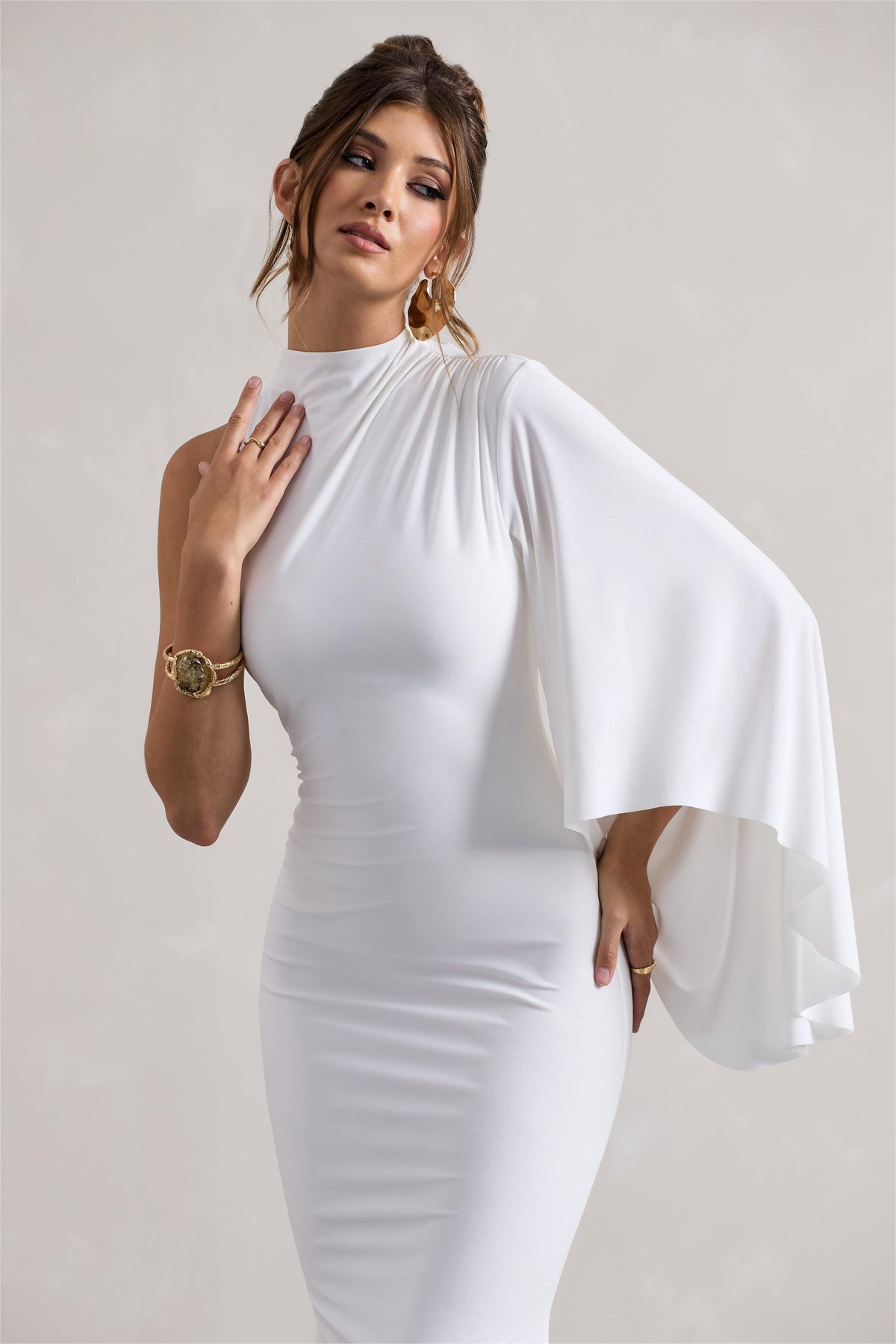 Cape Sleeve Round Neck Midi Dress