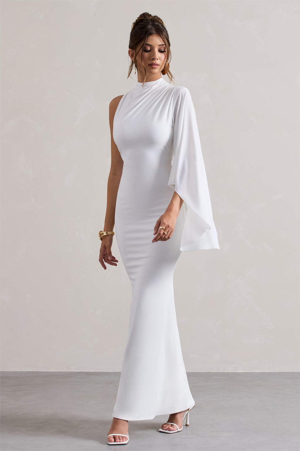 Cape Sleeve Round Neck Midi Dress