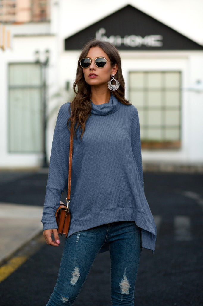 Cowl Neck Waffle Knit Sweater