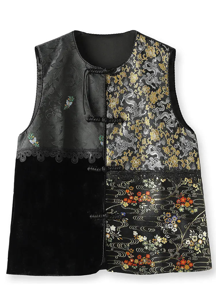 Embroidered Button Silk Velour Waistcoat Fall