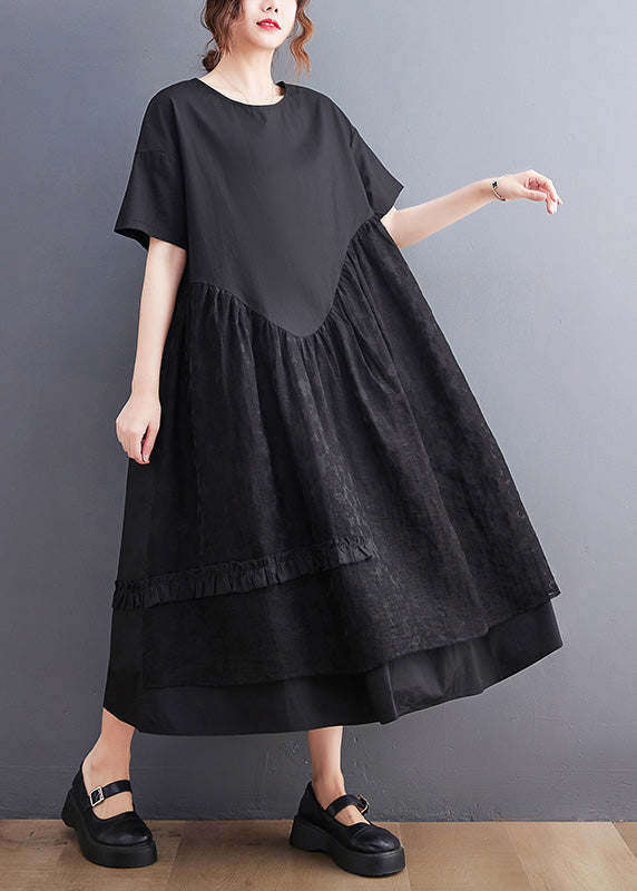 Jacquard Black Patchwork Wrinkled Maxi Dresses Summer Ly0644