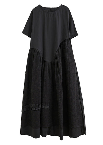 Jacquard Black Patchwork Wrinkled Maxi Dresses Summer Ly0644