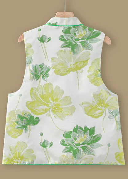 Jacquard Green Stand Collar Button Silk Waistcoat Sleeveless Qo014