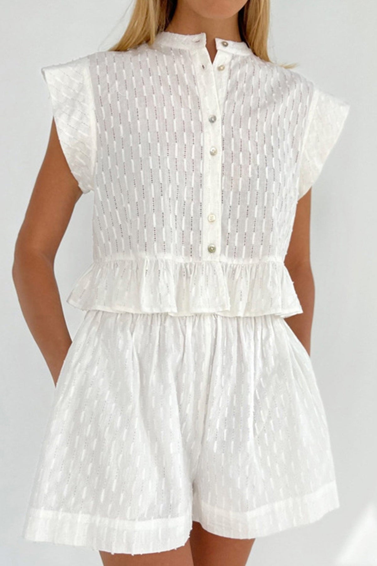 Jacquard Ruffle Tank Top Two-piece Shorts Set