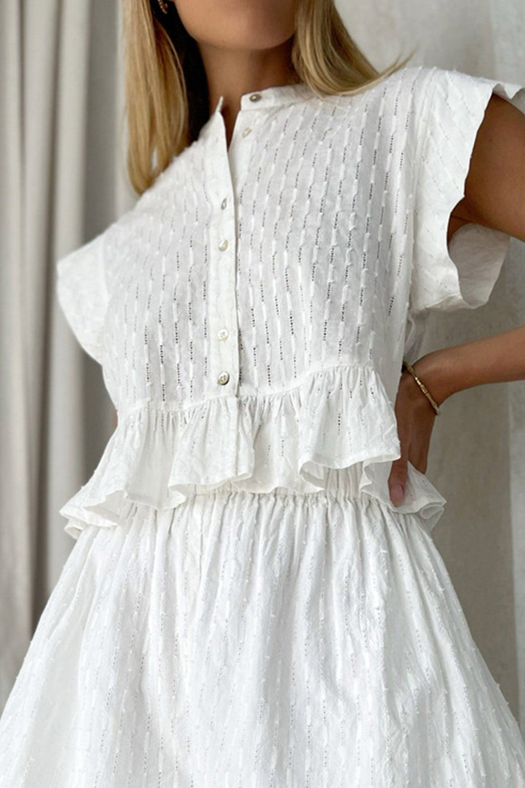 Jacquard Ruffle Tank Top Two-piece Shorts Set