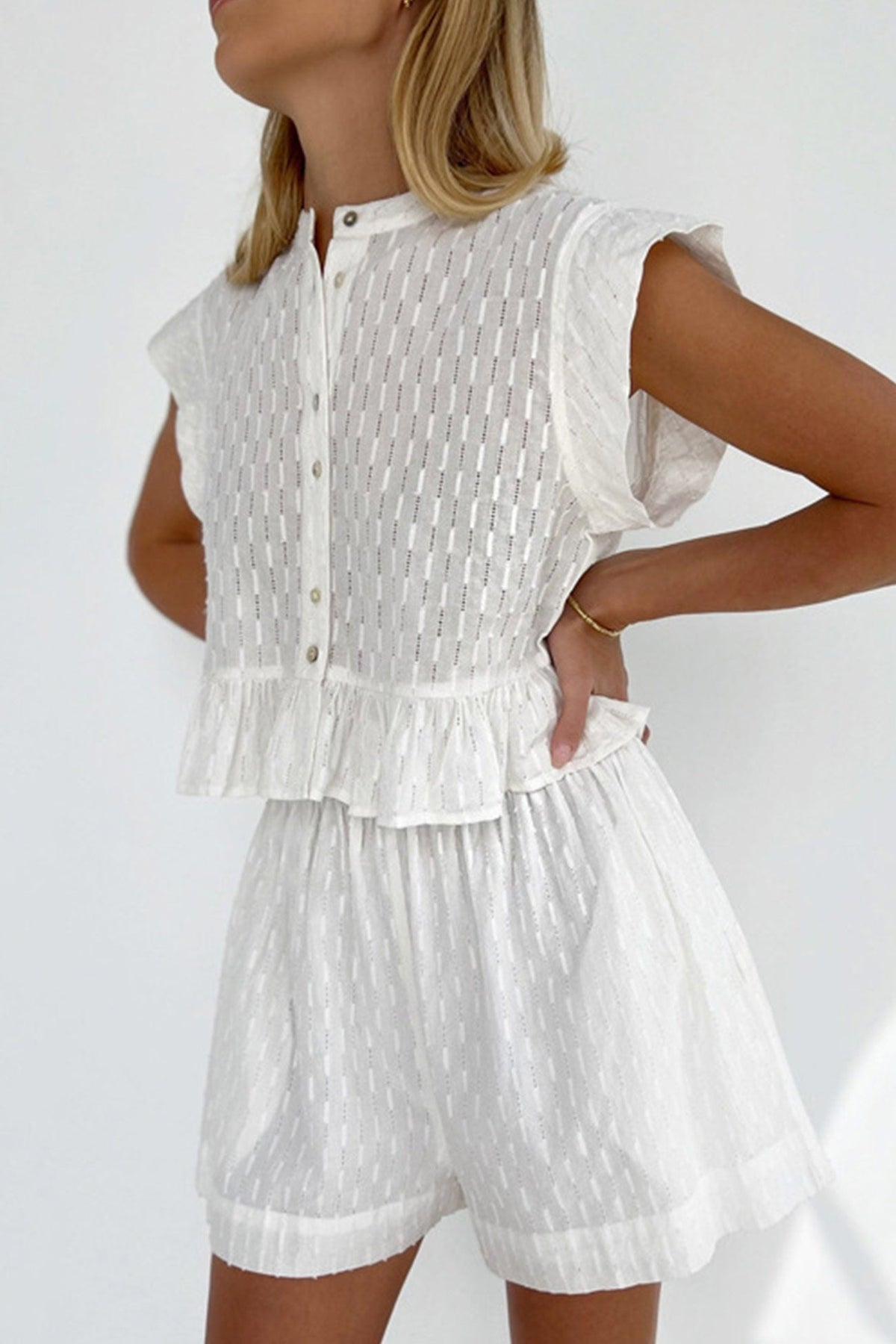 Jacquard Ruffle Tank Top Two-piece Shorts Set