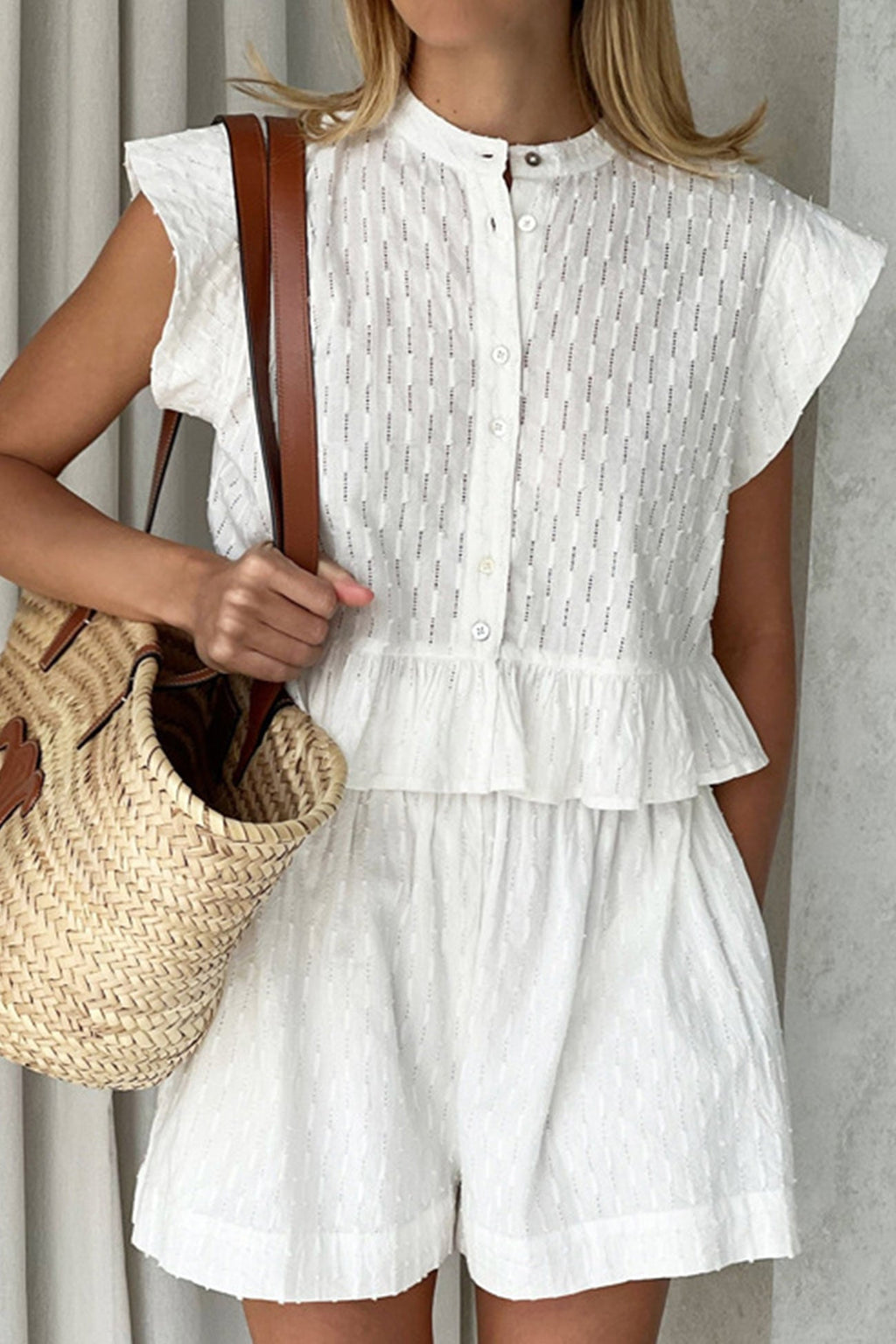 Jacquard Ruffle Tank Top Two-piece Shorts Set
