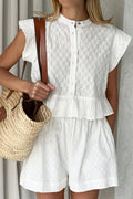 Jacquard Ruffle Tank Top Two-piece Shorts Set
