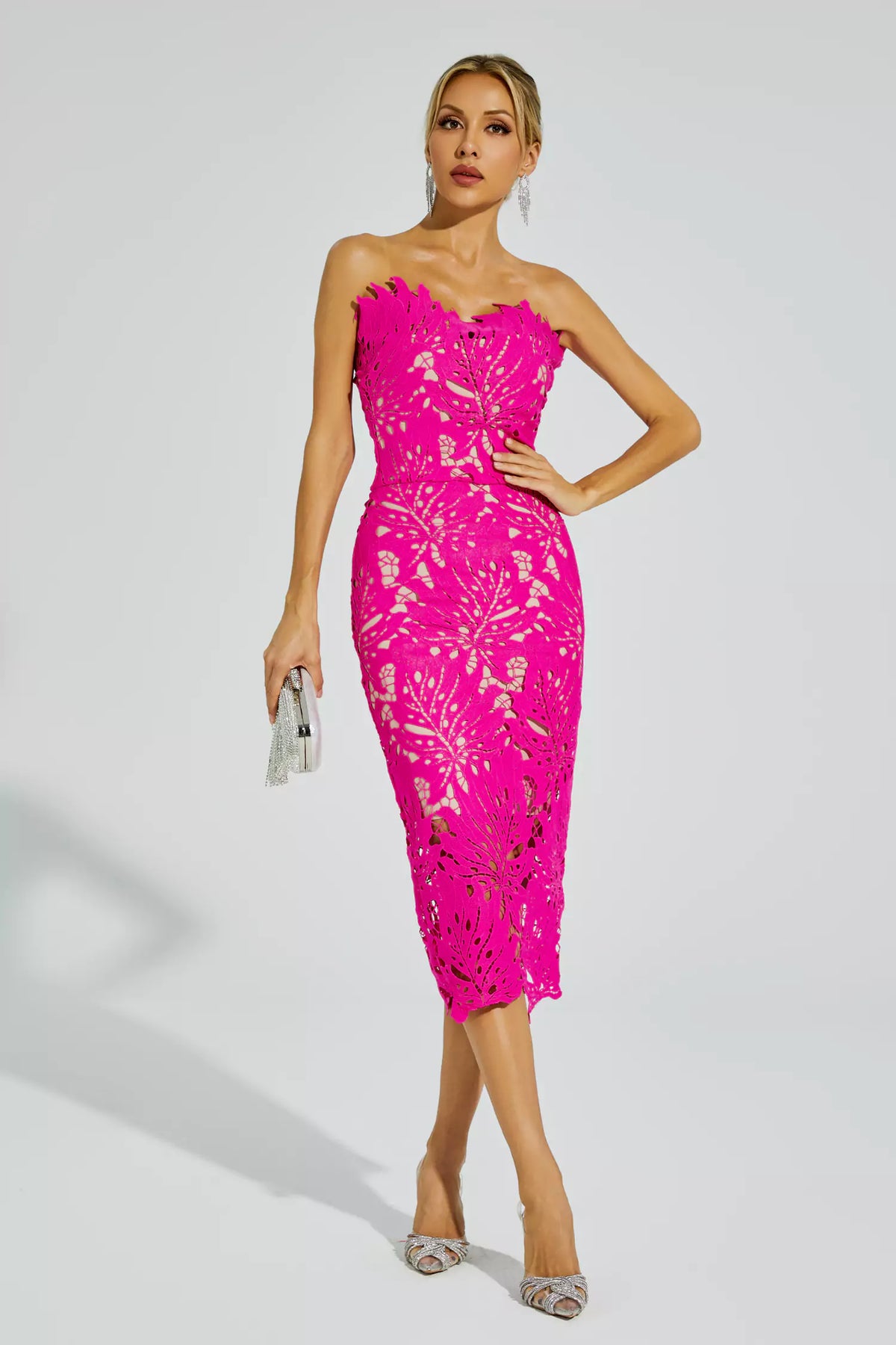 Jazlyn Rose Red Lace Midi Dress