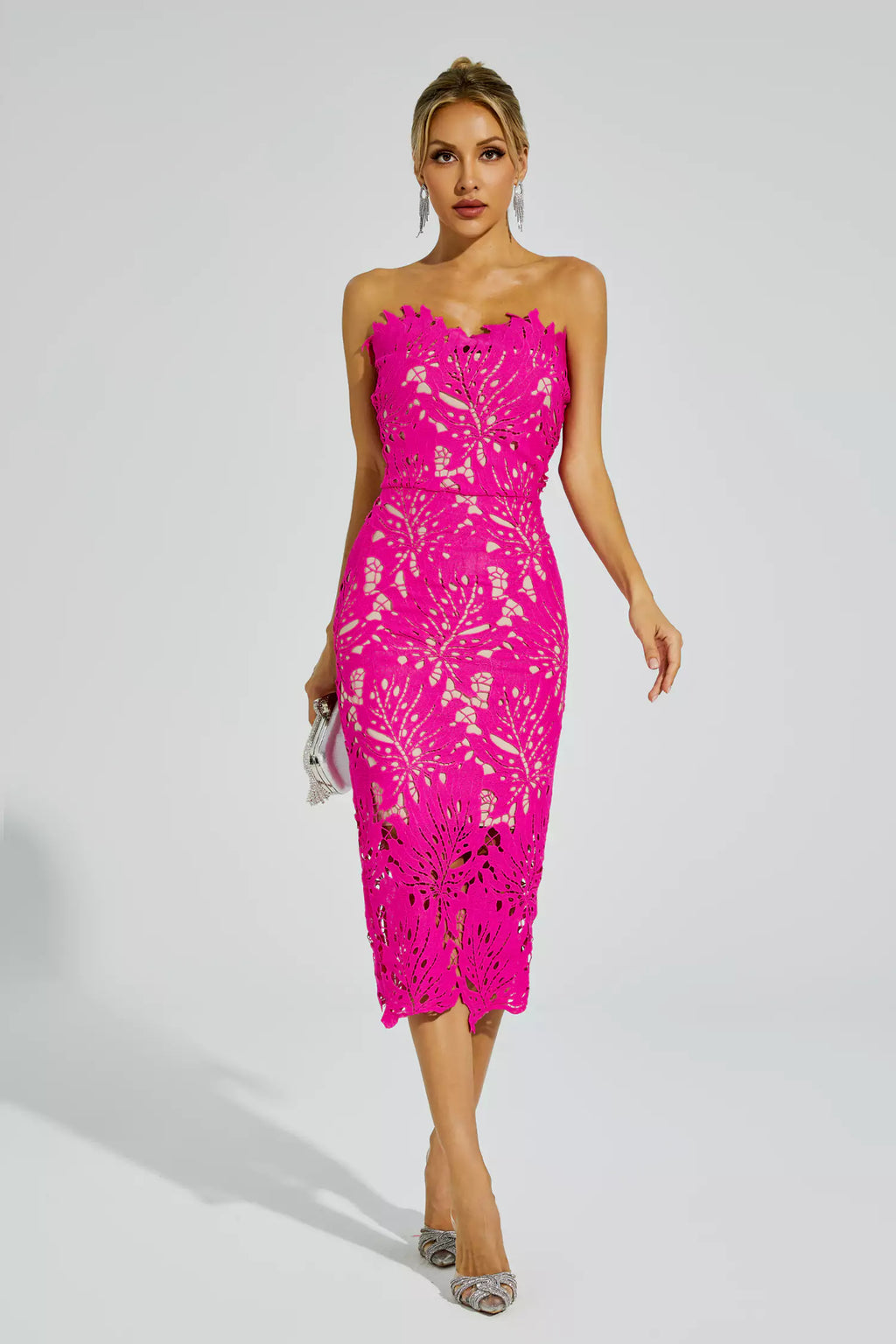 Jazlyn Rose Red Lace Midi Dress