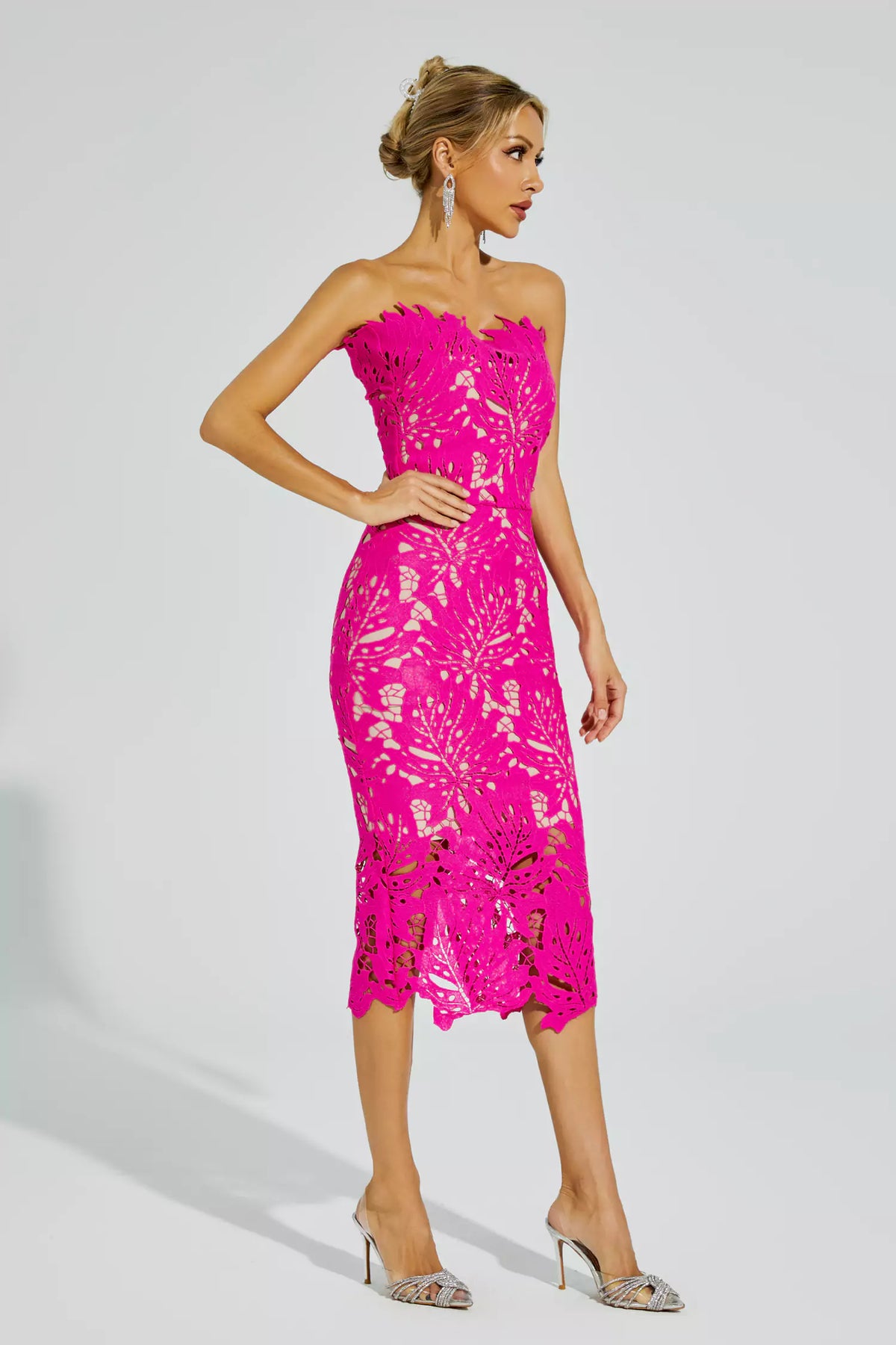 Jazlyn Rose Red Lace Midi Dress