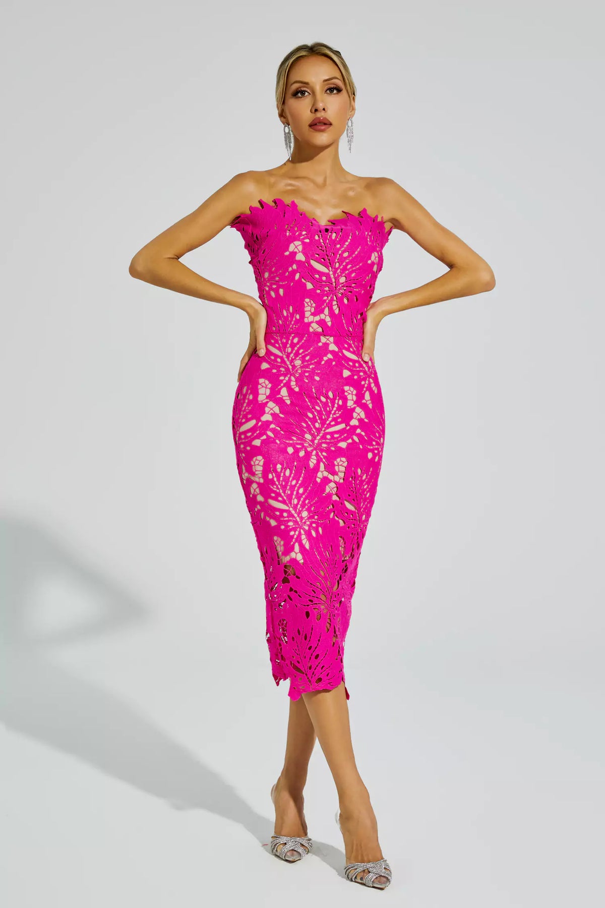 Jazlyn Rose Red Lace Midi Dress