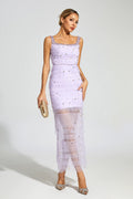 Jennings Purple Diamond Mesh Midi Dress
