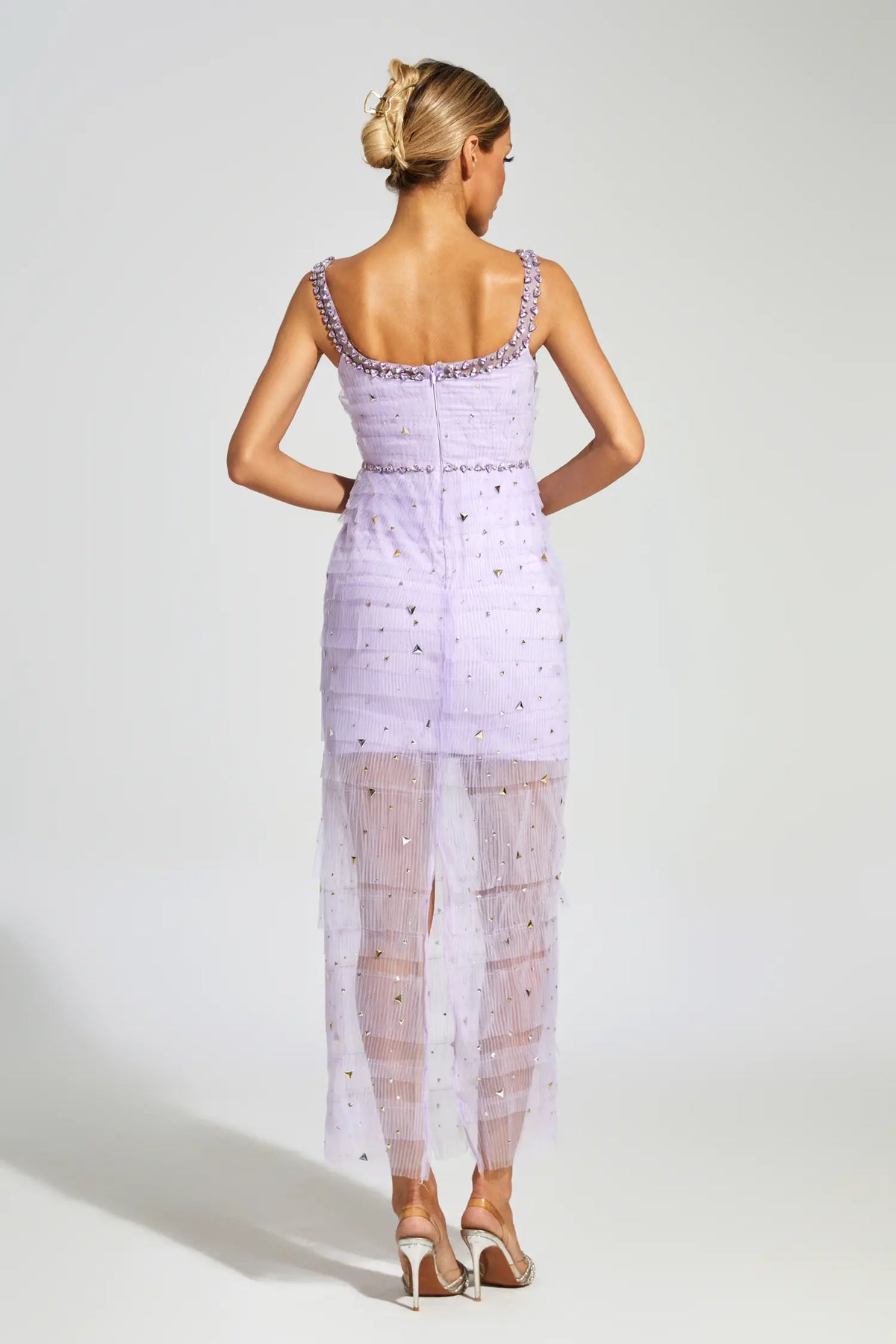 Jennings Purple Diamond Mesh Midi Dress