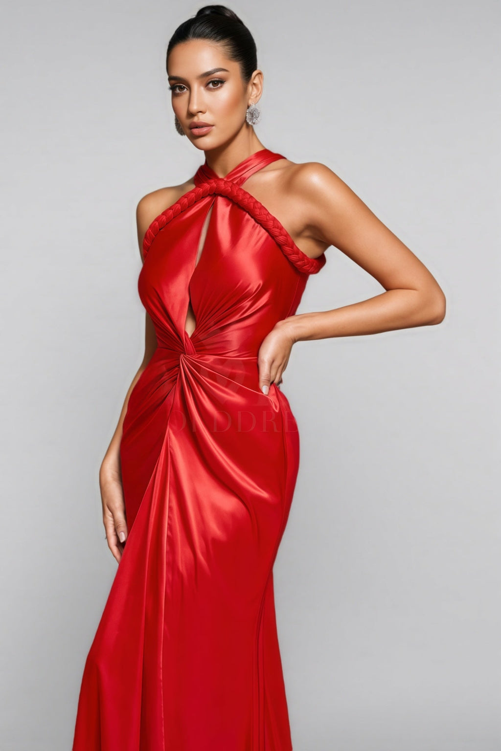Maris Backless Satin Woven Draped Maxi Dress