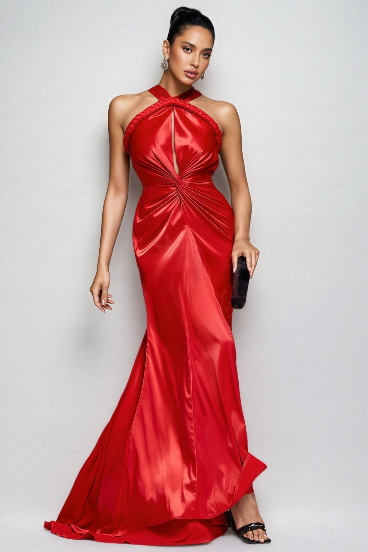 Maris Backless Satin Woven Draped Maxi Dress