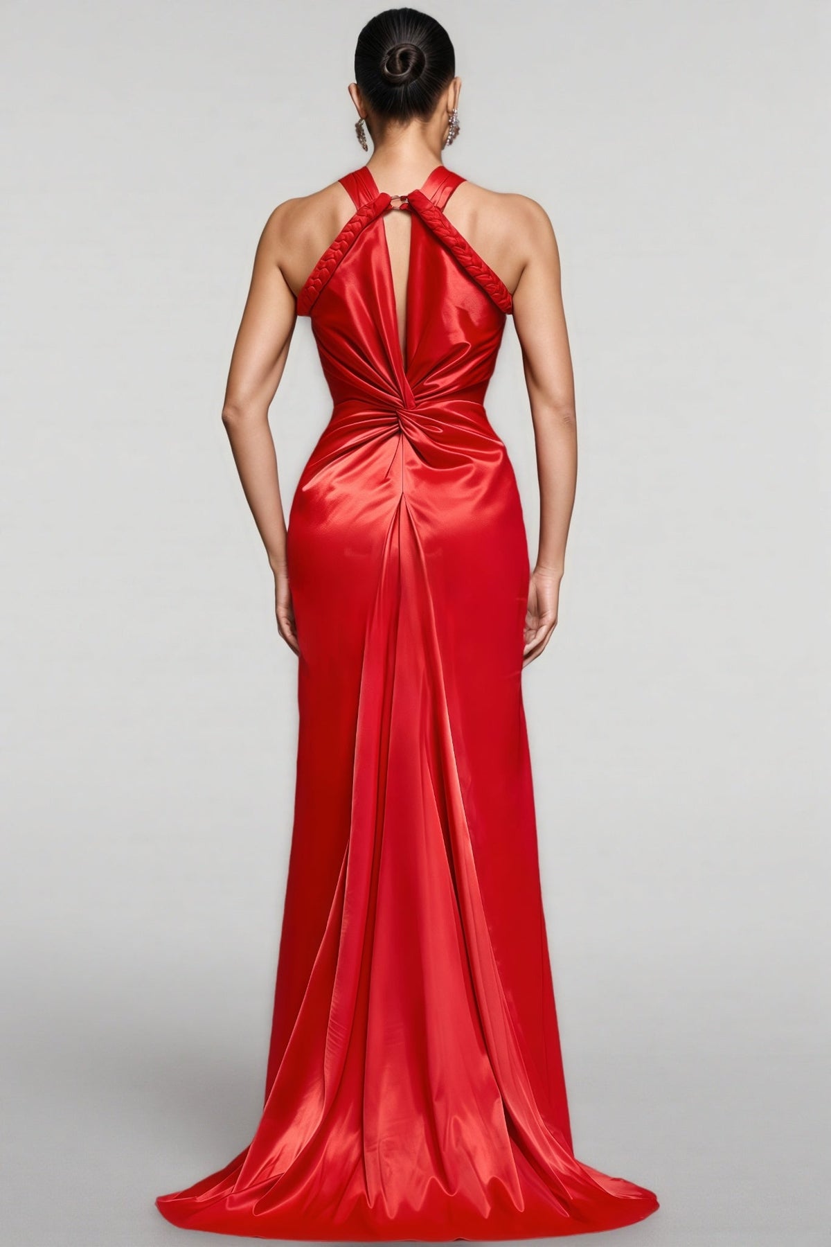 Maris Backless Satin Woven Draped Maxi Dress