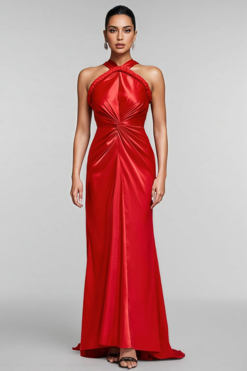 Maris Backless Satin Woven Draped Maxi Dress