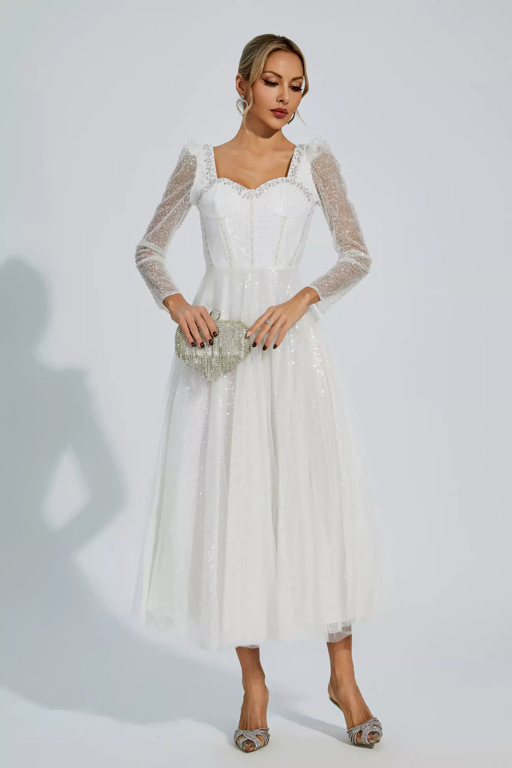 Kamiyah White Mesh Midi Dress