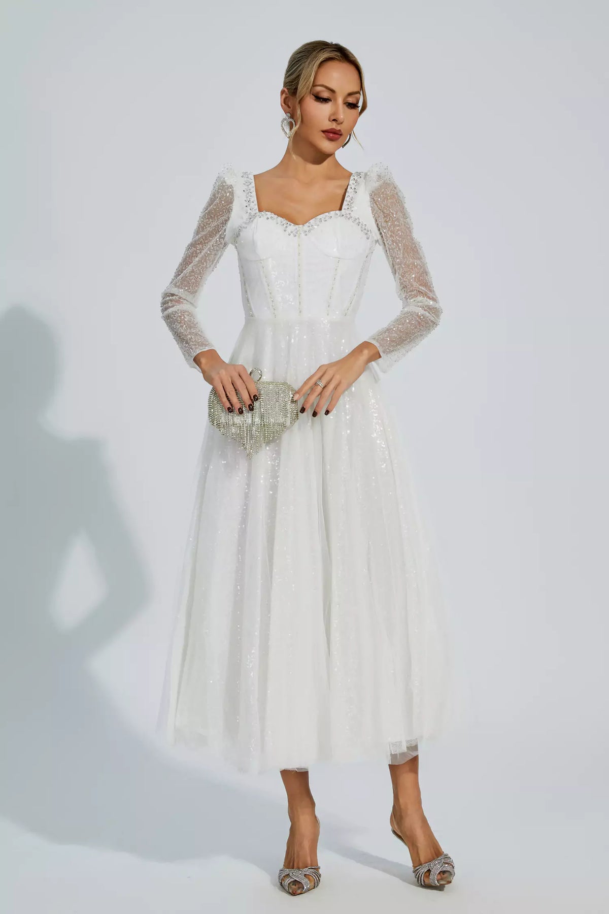 Kamiyah White Mesh Midi Dress
