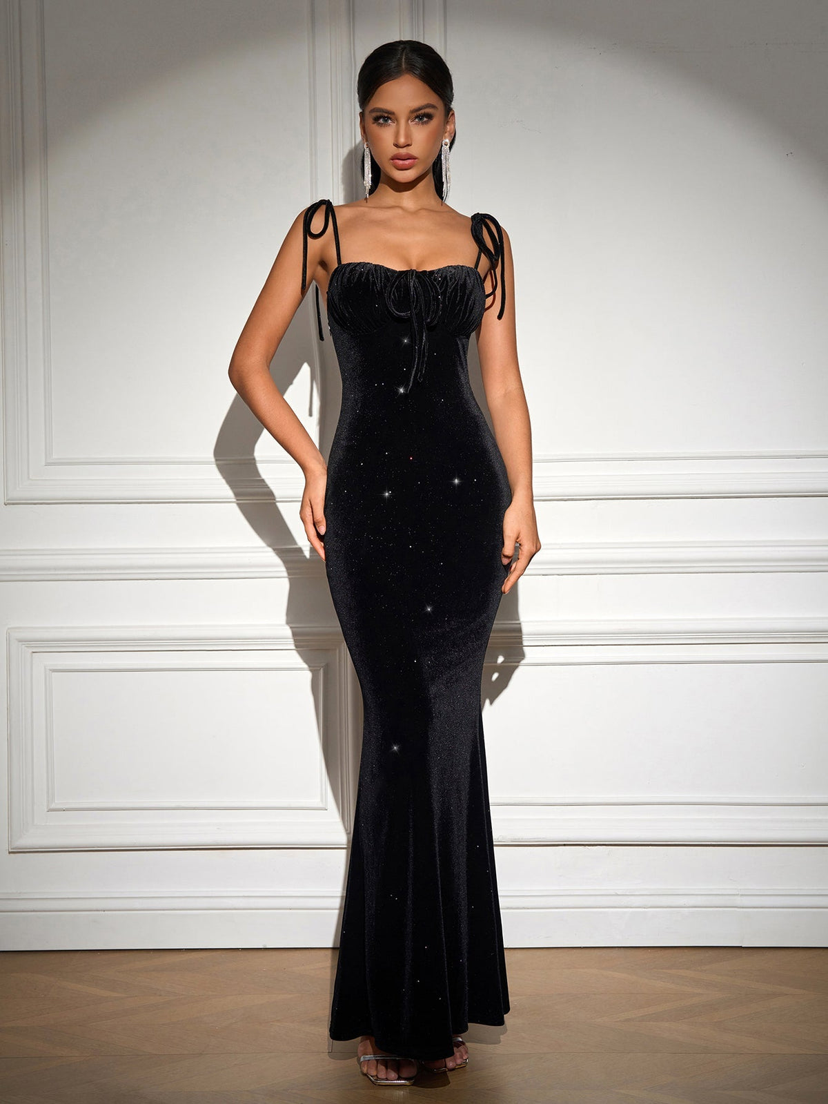 Knot Straps Sequin Tie Front Maxi Dress