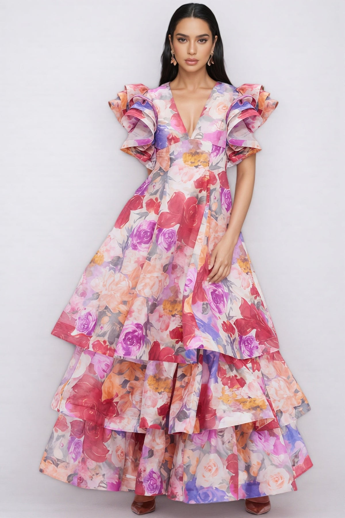 Mabel V Neck Ruffle Maxi Dress