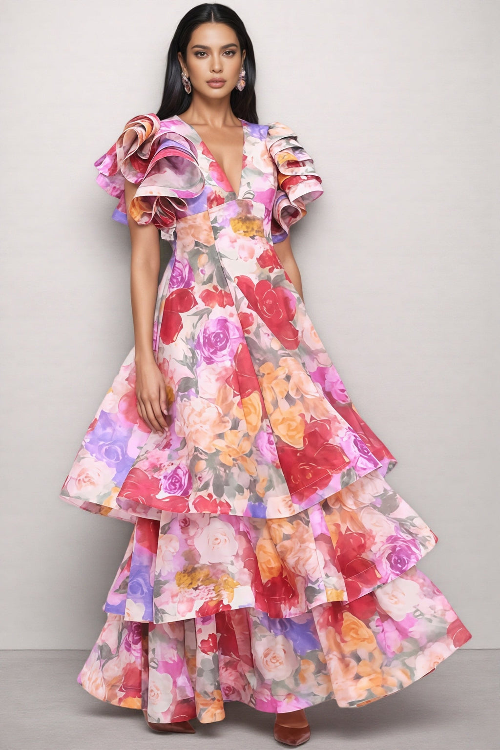 Mabel V Neck Ruffle Maxi Dress