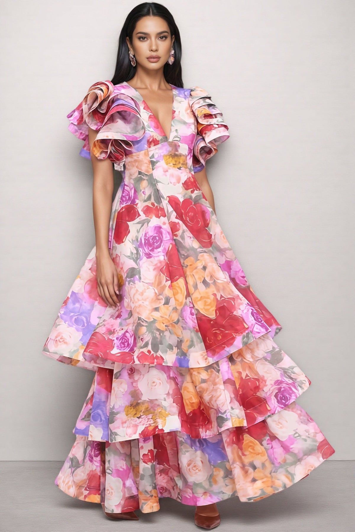 Mabel V Neck Ruffle Maxi Dress